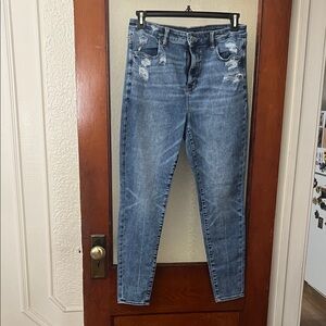 American Eagle Outfitters Blue Distressed Skinny Jeans